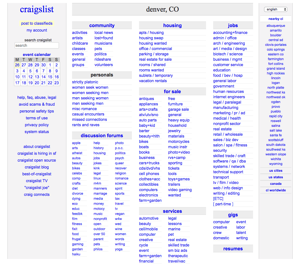 Craig's List Home Page