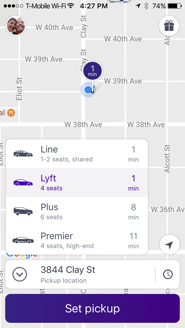 Lyft Home Screen