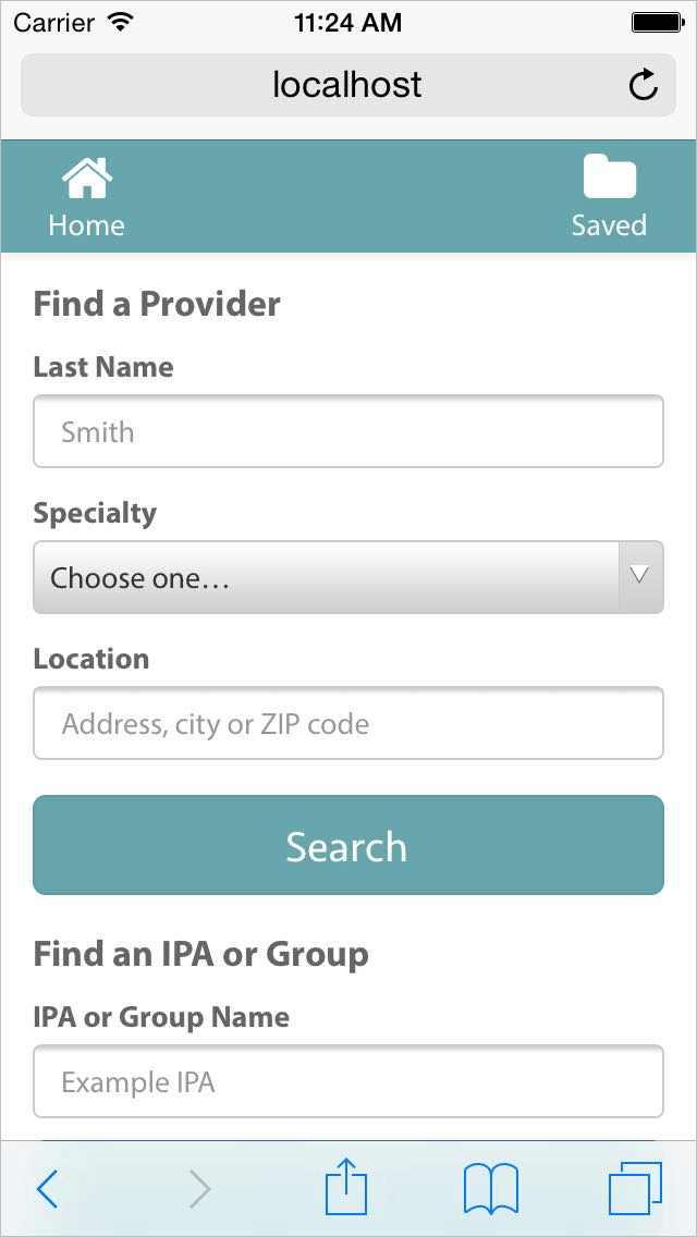 search page on a mobile device